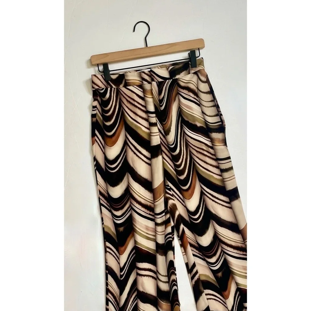 ZARA Printed Flare Pants Brown Green Stripes Blogger Favorite Chic Party X-Small - Picture 4 of 16